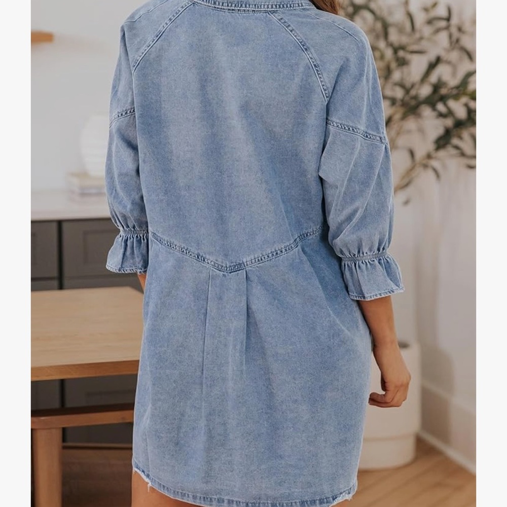 Blue Denim Button-Up Dress - Picture 9 of 10